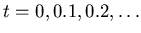 $t = 0, 0.1, 0.2, \dots$